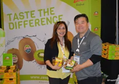Debbie Rogers and John Kang with Zespri North America. The company is growing its presence in North America. This year, Sobeys Ontario will start selling SunGold kiwifruit while the retailer’s Quebec stores offer it already.